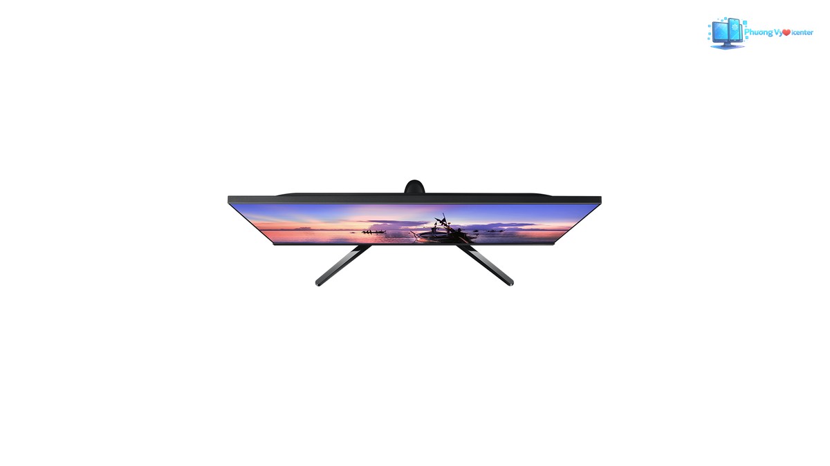 Samsung LF24T350FHEXXV nhìn từ trên xuống, thấy cạnh trên và hai nhánh chân đế