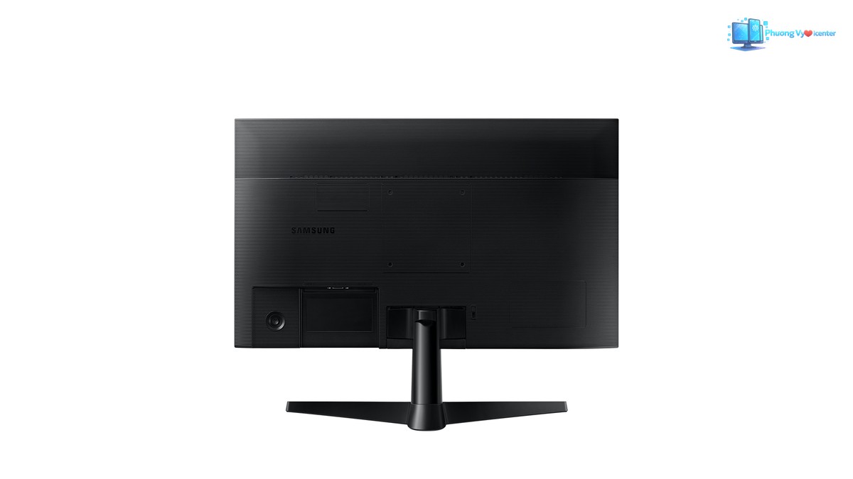 Mặt sau Samsung LF24T350FHEXXV màu đen, thấy khu vực kết nối và trụ chân đế
