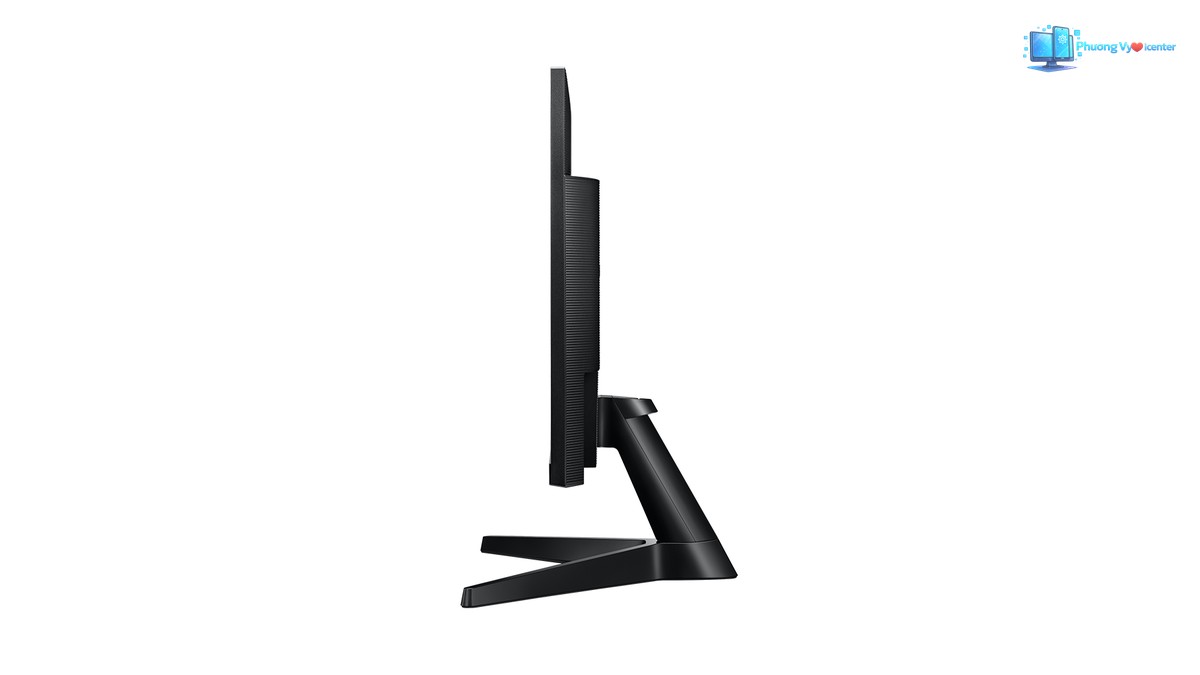 Samsung LF24T350FHEXXV nhìn ngang cạnh bên, thấy phần lưng và chân đế nghiêng