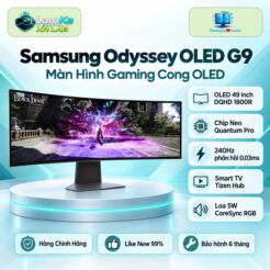 Màn hình Samsung Odyssey OLED G9 trên đế tròn với nền công nghệ