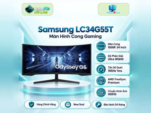 Màn hình cong Samsung Odyssey G5 34 inch trên đế tròn, nền công nghệ