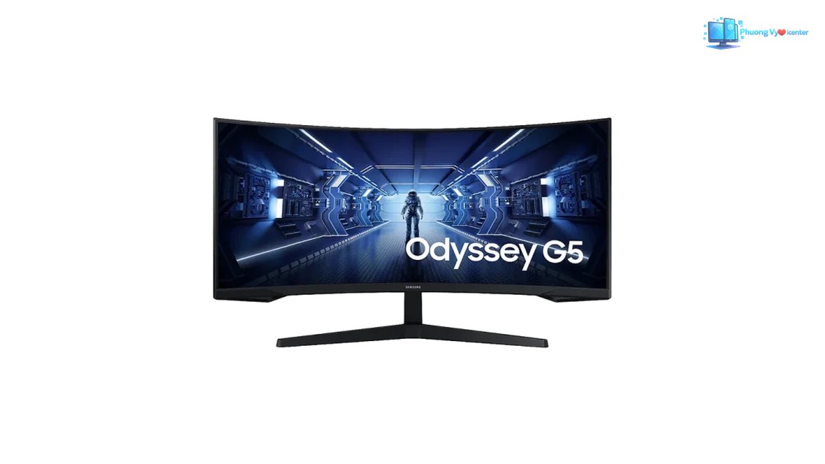 Mặt trước Samsung Odyssey G5 hiển thị hình Odyssey G5 với chân đế chữ V