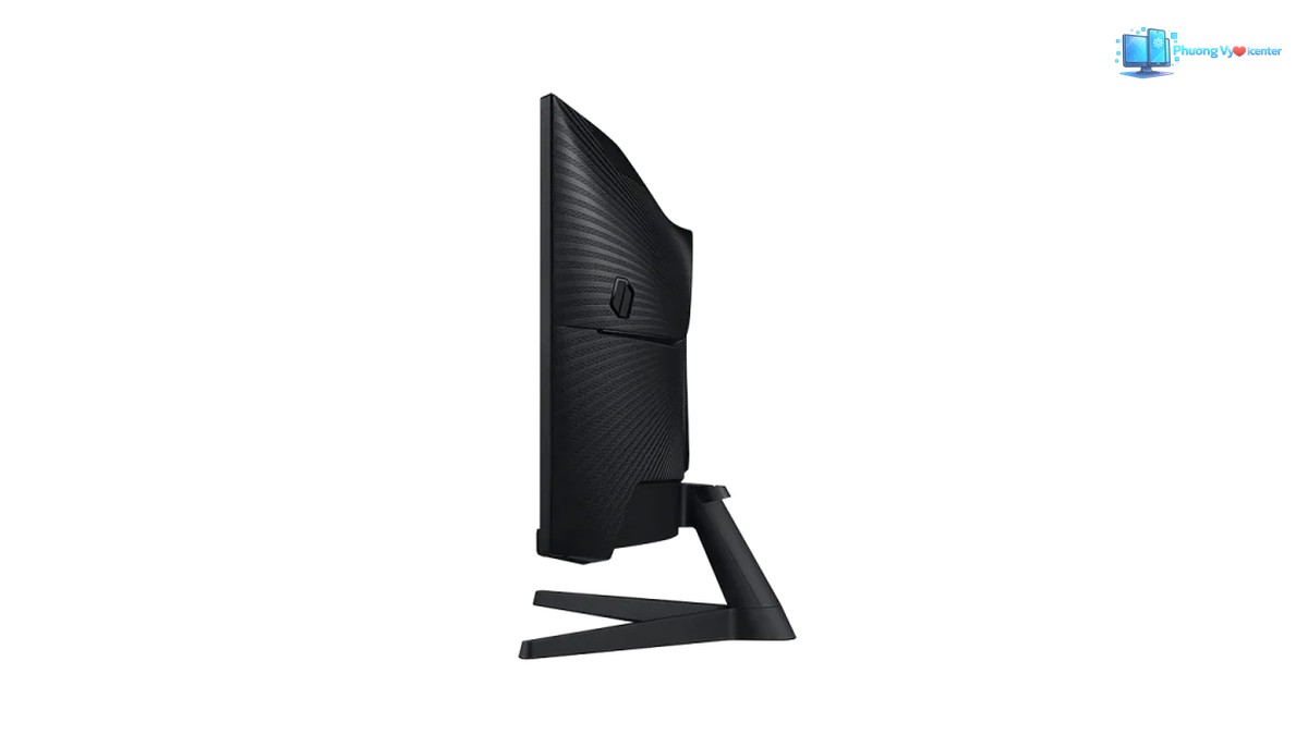 Samsung Odyssey G5 nhìn từ cạnh bên, thể hiện độ cong màn hình và chân đế