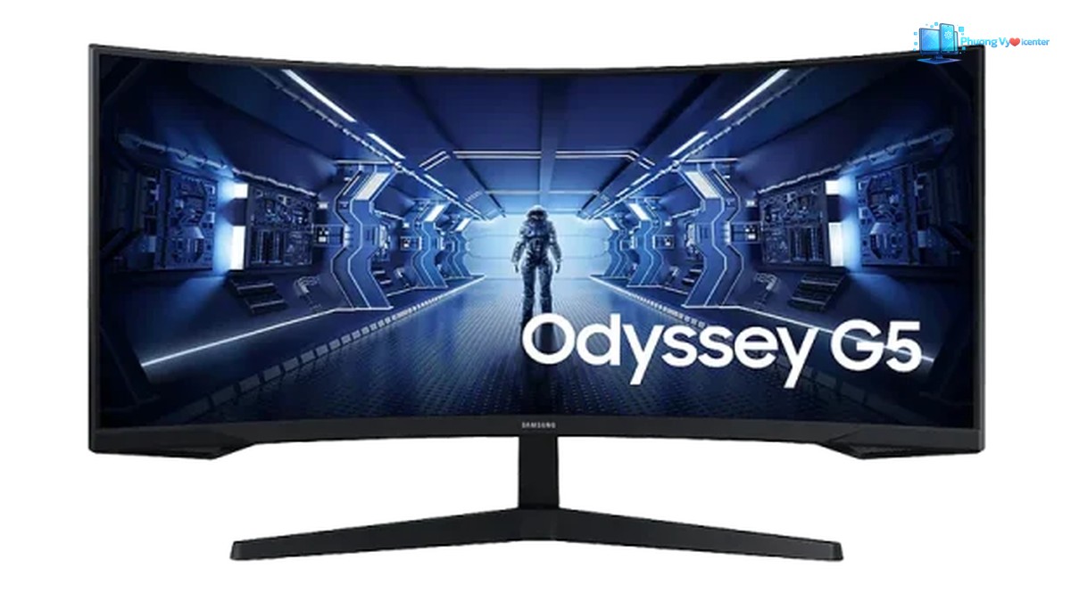 Mặt trước Samsung Odyssey G5 hiển thị hình Odyssey G5 với chân đế chữ V