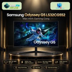 Màn hình cong Samsung Odyssey G5 LS32CG552 trên đế tròn, nền công nghệ
