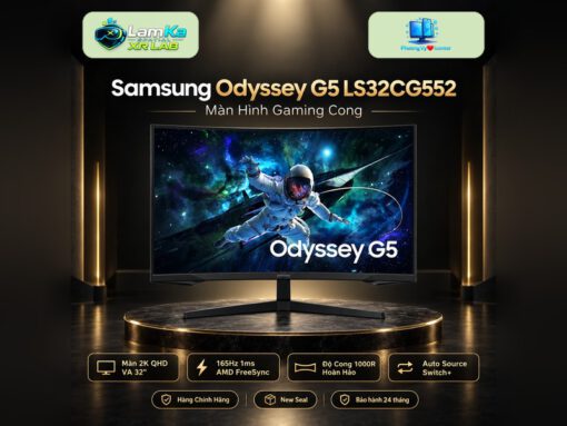 Màn hình cong Samsung Odyssey G5 LS32CG552 trên đế tròn, nền công nghệ