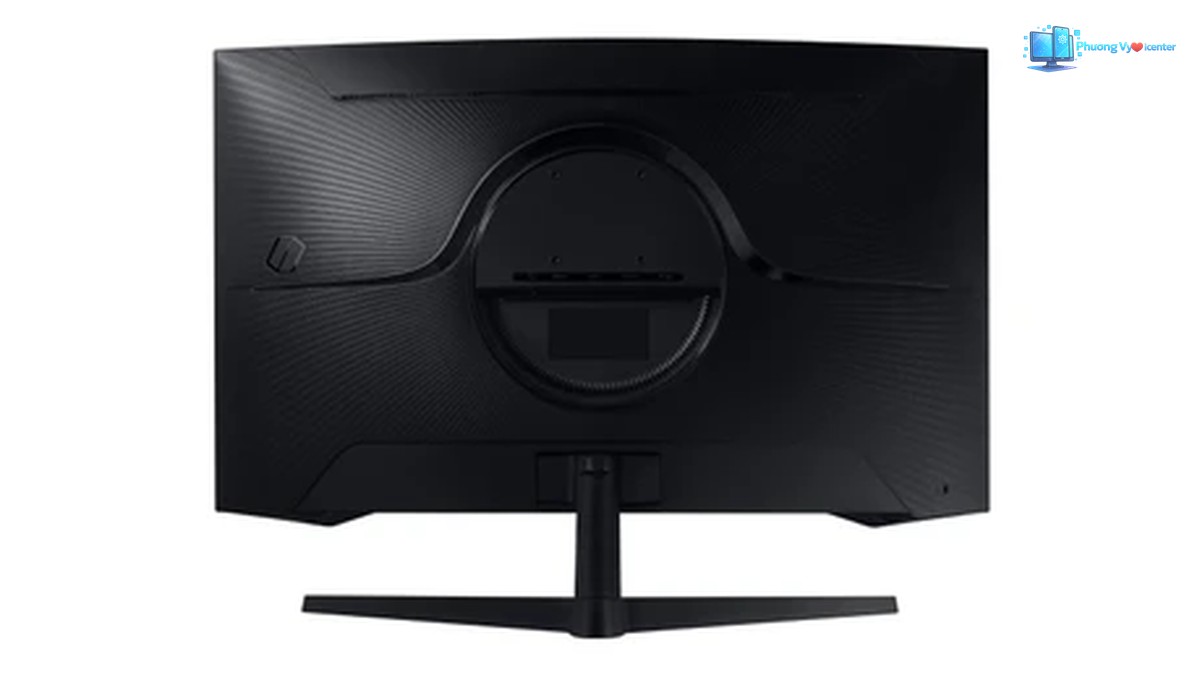 Samsung Odyssey G5 LS32CG552 với mặt sau màu đen, phần gắn chân tròn và chân đế chữ V