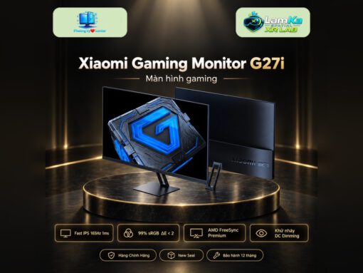 Màn hình gaming Xiaomi G27i trên đế tròn, nổi bật giữa nền công nghệ