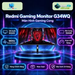 Màn hình gaming cong Xiaomi Redmi G34WQ trên đế tròn, nền công nghệ