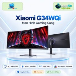 Màn hình cong Xiaomi G34WQi trên đế tròn trong nền công nghệ