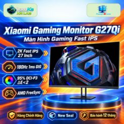 Màn hình Xiaomi G27Qi trên bệ tròn với nền công nghệ