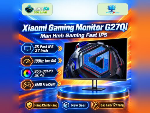 Màn hình Xiaomi G27Qi trên bệ tròn với nền công nghệ