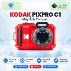 Máy ảnh KODAK PIXPRO C1 trên đế tròn với nền công nghệ
