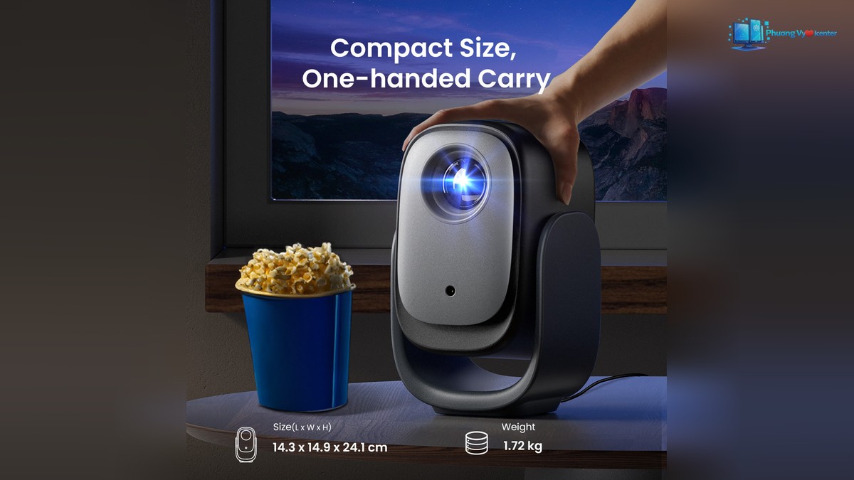 Dangbei N2 Mini minh họa kích thước thân máy nhỏ gọn và khả năng mang chuyển