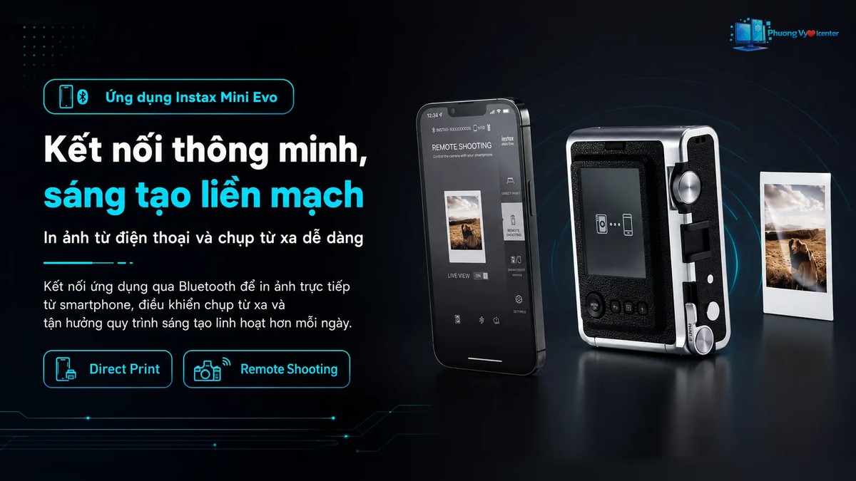 Máy ảnh Fujifilm Instax Mini Evo được giới thiệu trong ảnh sản phẩm