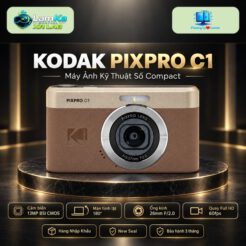 Máy ảnh Kodak PIXPRO C1 trên đế tròn với phông nền công nghệ