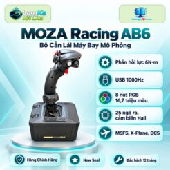 Bộ cần lái MOZA AB6 đặt trên đế tròn giữa nền công nghệ