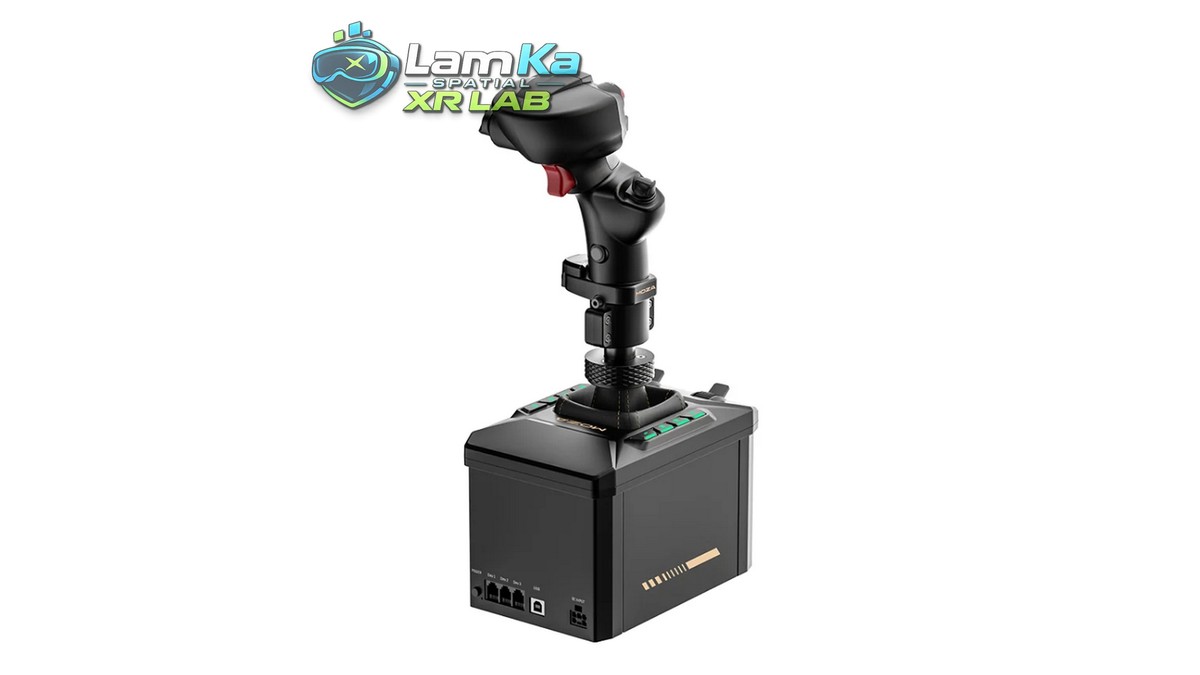 MOZA AB6 nhìn từ phía sau chếch sang bên, thấy các cổng kết nối dưới đế