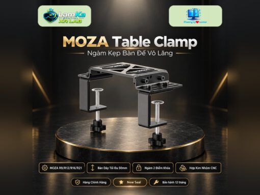 Ngàm kẹp bàn MOZA Table Clamp trên đế tròn với nền công nghệ