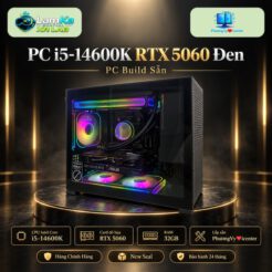 PC Gaming i5-14600K RTX 5060 Đen trên đế tròn, phông nền công nghệ