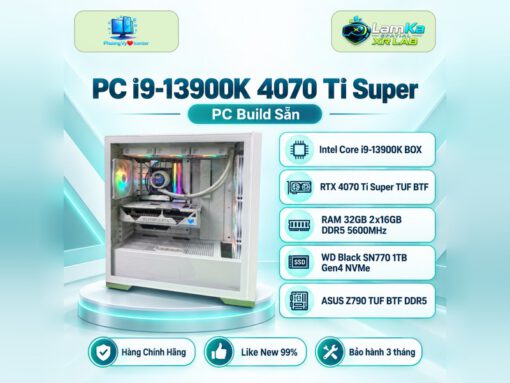 PC PhươngVy❤️icenter i9-13900K 4070 Ti Super trắng trên đế tròn, nền công nghệ