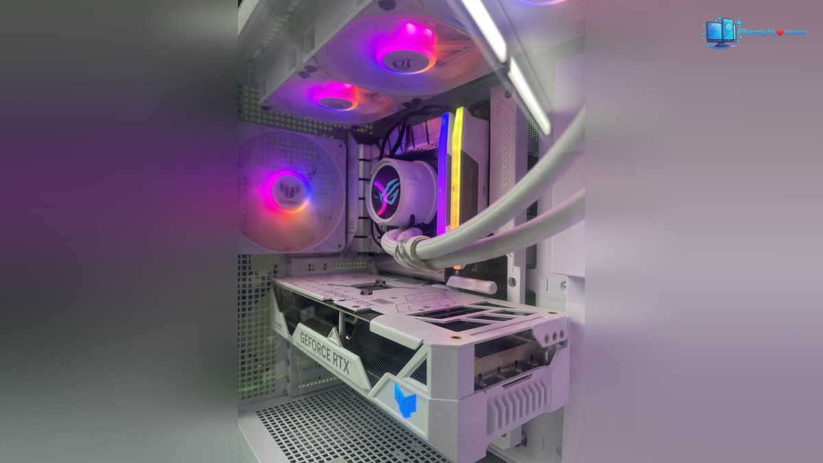 PC i9-13900K 4070 Ti Super với card GeForce RTX, cụm tản nhiệt nước và RAM sáng màu