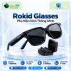 Phụ kiện Rokid Glasses được trưng bày trên đế tròn với nền công nghệ
