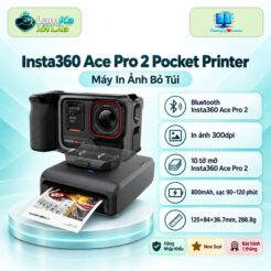 Máy in ảnh bỏ túi Insta360 Ace Pro 2 trên đế tròn, nền công nghệ