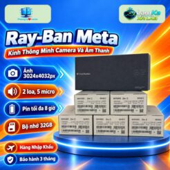 Kính thông minh Ray-Ban Meta Gen 2 Wayfarer trên đế tròn, nền phong cách công nghệ