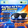 Kính AR RayNeo Air 4 Pro màu đen đặt trên đế tròn với nền công nghệ