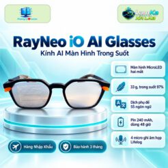 Kính thông minh AI RayNeo iO đặt trên đế tròn với nền công nghệ