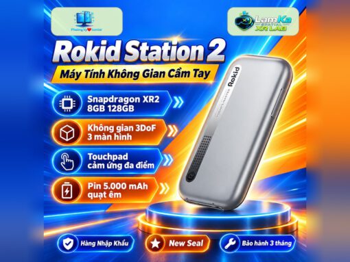 Rokid Station 2 trên đế tròn với nền công nghệ