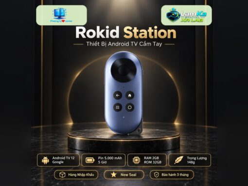 Rokid Station Gen1 trên đế tròn với nền công nghệ