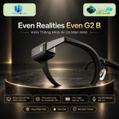 Kính thông minh Even Realities G2 B đặt trên đế tròn với phông nền công nghệ