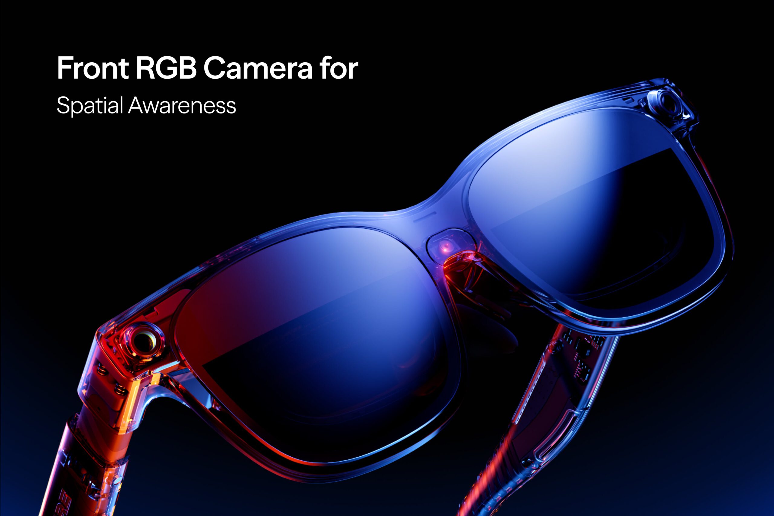 Minh họa kính VITURE Luma Ultra với camera RGB phía trước và các cụm cảm biến trên khung