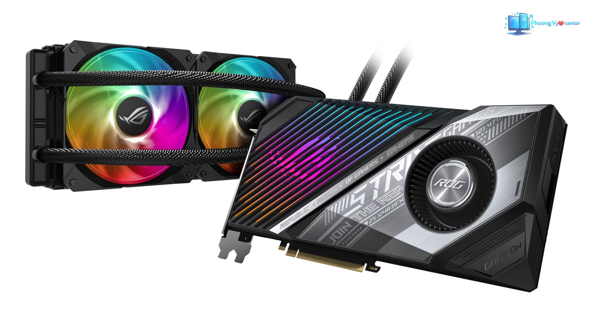 ASUS ROG Strix LC RX 6800 XT với bộ tản nhiệt nước và két hai quạt ARGB