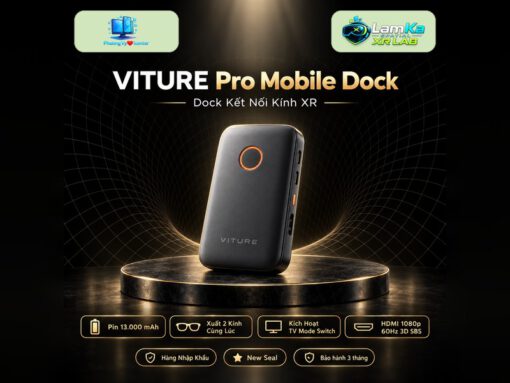 Viture Mobile Dock Pro trên đế tròn với phông nền công nghệ