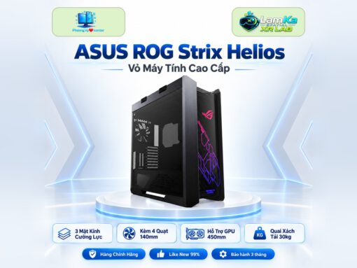 Vỏ case ASUS ROG Strix Helios Black trên đế tròn với nền công nghệ