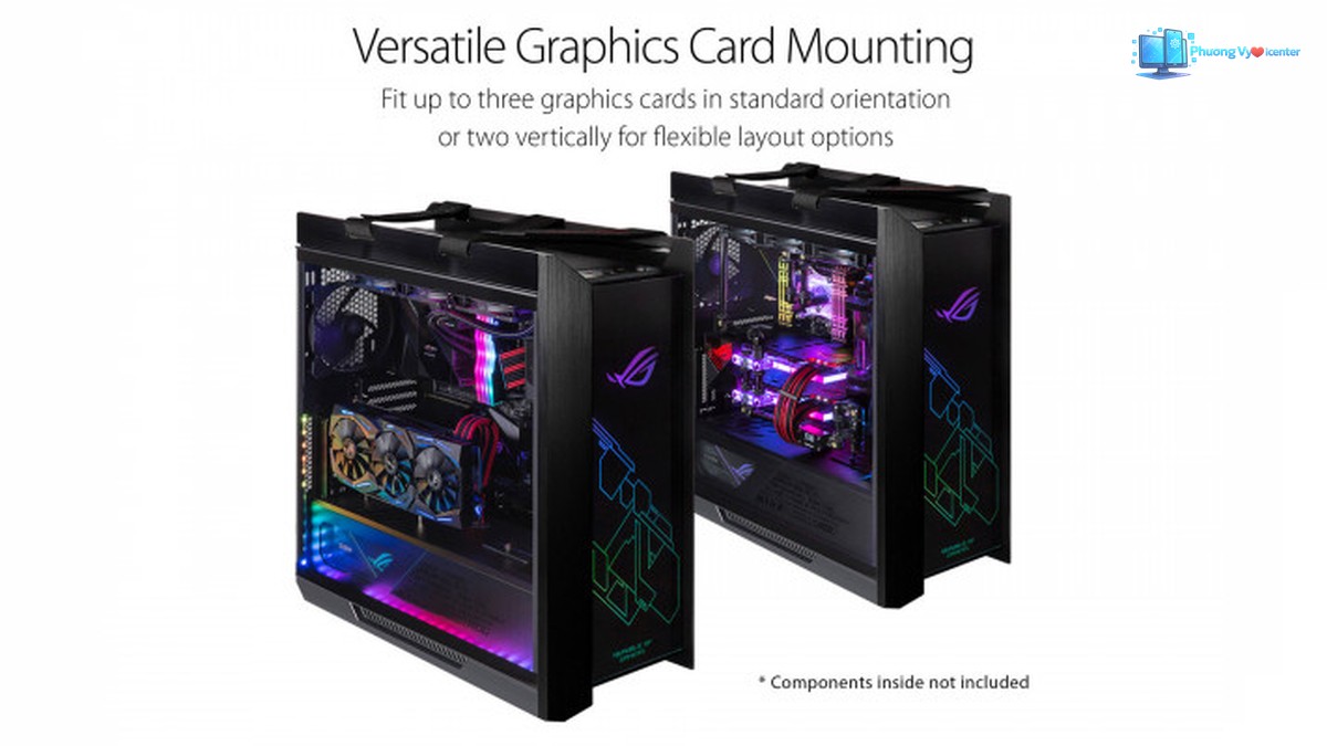 ASUS ROG Strix Helios với hai cấu hình lắp linh kiện và hai cách đặt card đồ họa
