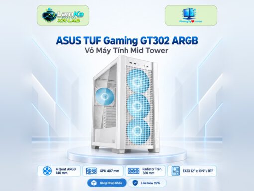 Vỏ case ASUS TUF Gaming GT302 ARGB White trên đế tròn với nền công nghệ