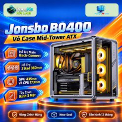 Vỏ case Jonsbo BO400 trên đế tròn với nền công nghệ