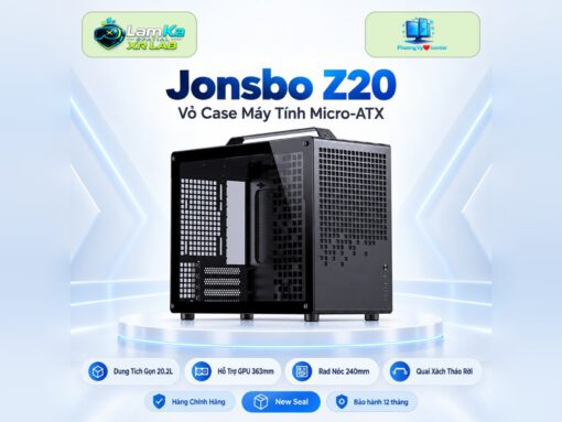 Vỏ case Jonsbo Z20 Black trên đế tròn với nền công nghệ