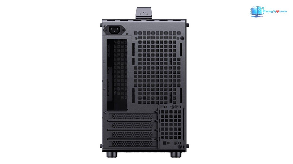 Mặt sau Jonsbo Z20 với ổ cắm nguồn, ô chờ cổng kết nối và các khe mở rộng