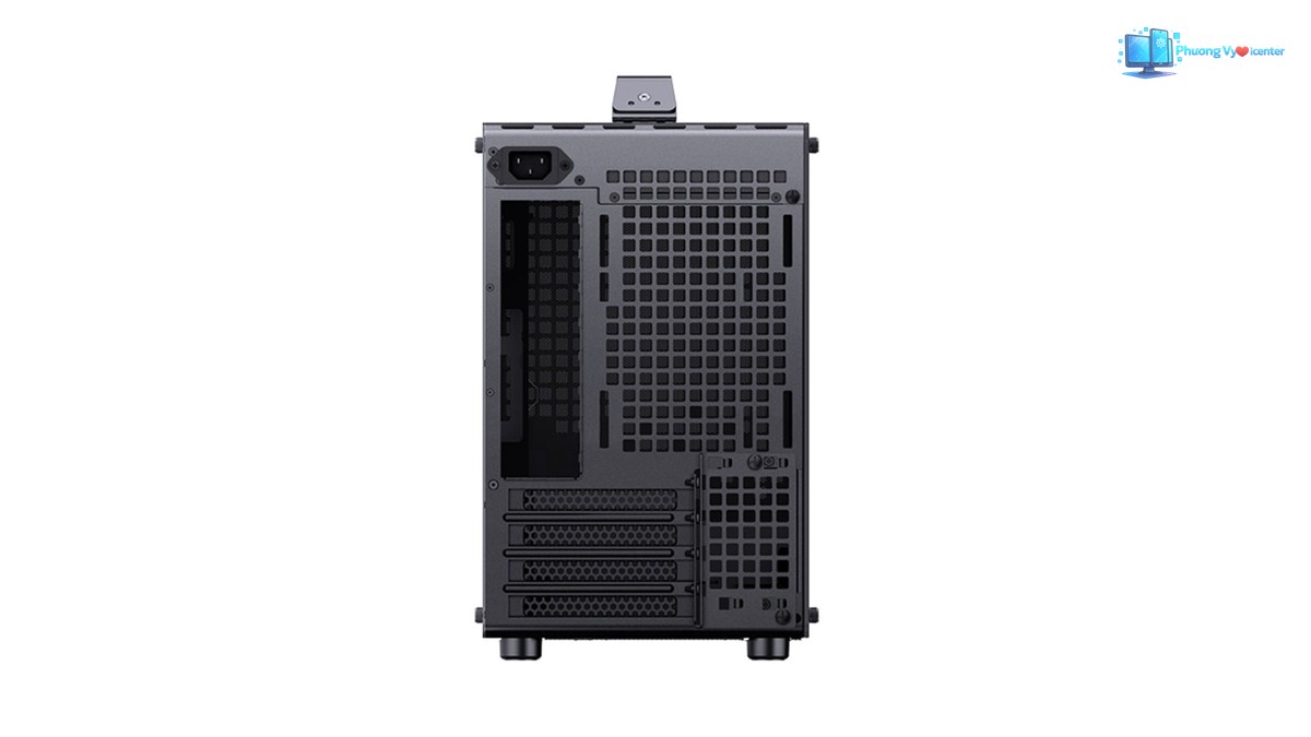 Mặt sau Jonsbo Z20 với ổ cắm nguồn, ô chờ cổng kết nối và các khe mở rộng