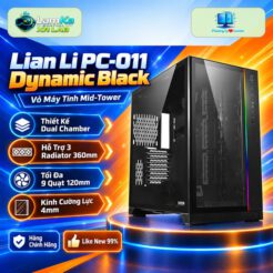 Vỏ case LIAN LI PC-O11 Dynamic Black trên đế tròn trong nền công nghệ