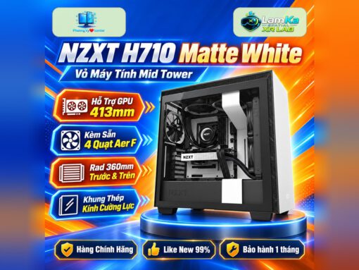 Vỏ case NZXT H710 Matte White trên đế tròn với nền công nghệ