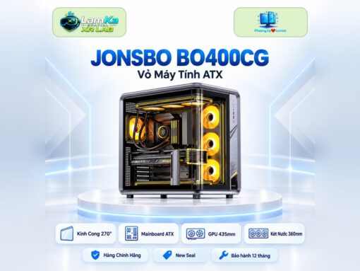 Vỏ case Jonsbo BO400CG trên đế tròn với nền công nghệ