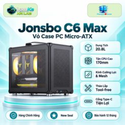 Vỏ case Jonsbo C6 Max trên đế tròn với nền công nghệ