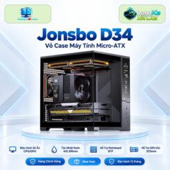 Vỏ case Jonsbo D34 trên đế tròn với nền công nghệ