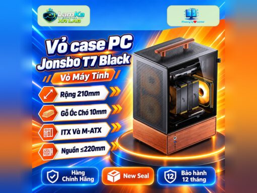 Vỏ case Jonsbo T7 Black trên đế tròn với nền công nghệ